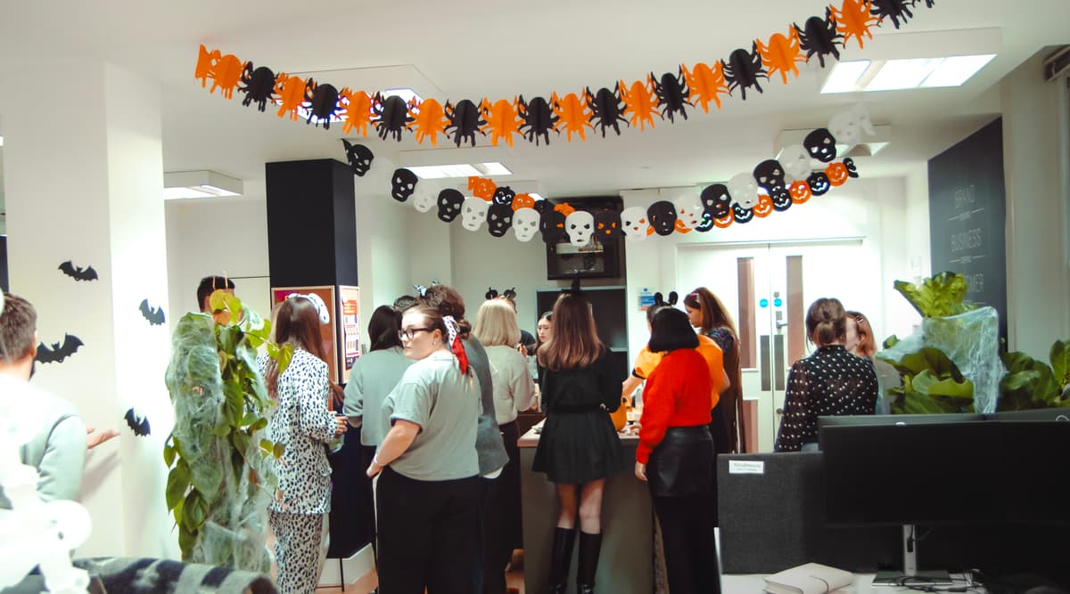 Mobile cocktail bar with champagne glasses and canapes.
