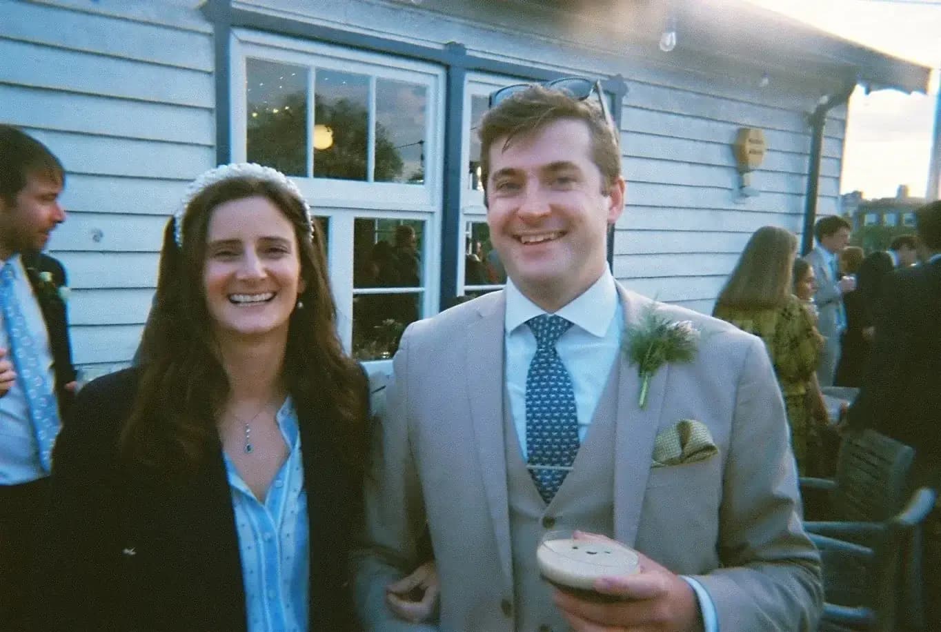 Wedding couple toasting with bespoke cocktails from mobile bar hire service in London