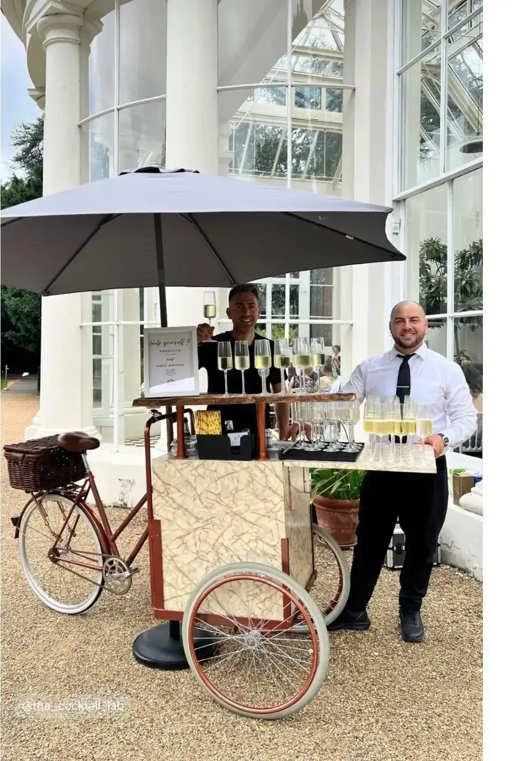 Custom flair bartending show with spectacular bicycle cocktail bar in London
