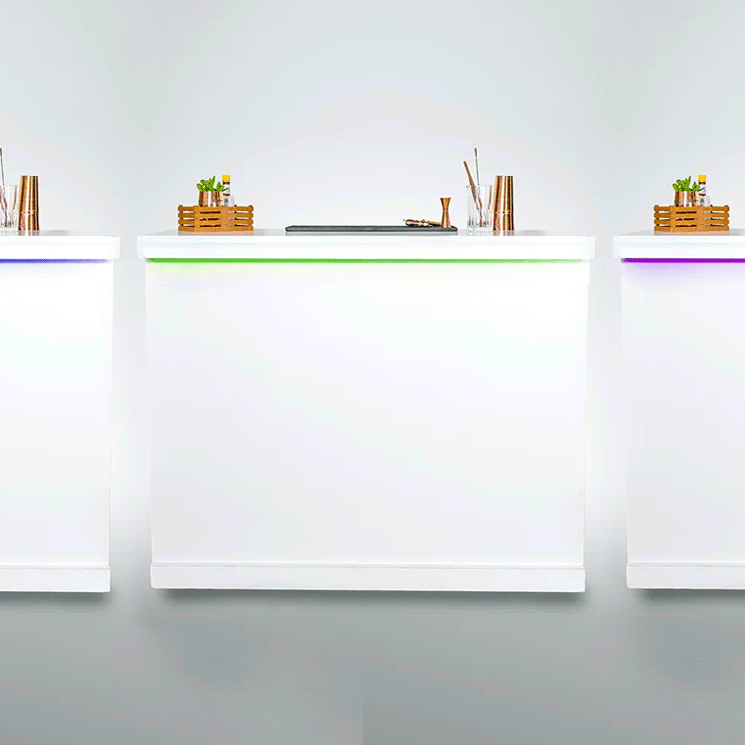 White LED Mobile Cocktail Bar Hire Multi-Rollover